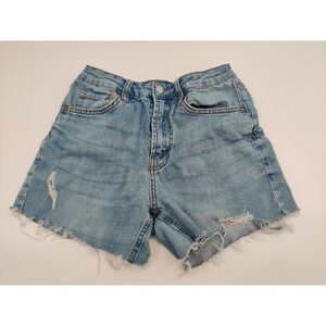Wild Fable Distressed Denim Mom Shorts Blue High Rise Frayed‎ Hem Size 2